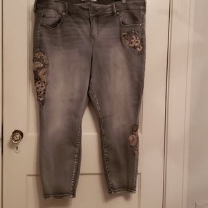 Torrid Gray Skinny Jeans with Floral Embroidery
